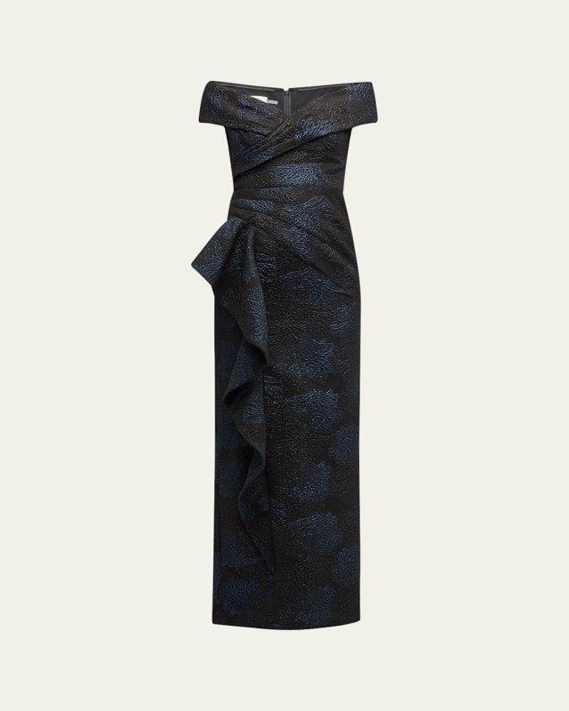 Off-Shoulder Jacquard Column Gown